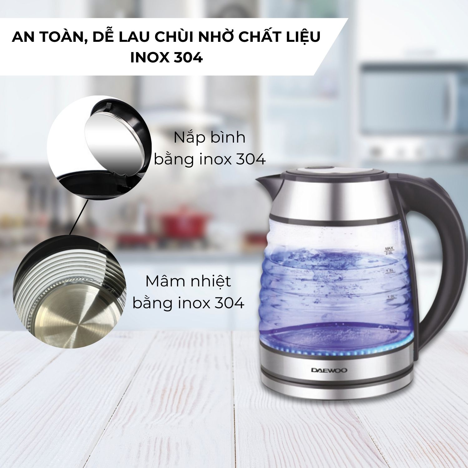 Mô tả Ấm siêu tốc thủy tinh cao cấp 1.7L Daewoo DWK-GL1803 thiết kế vỏ sò đèn LED độc đáo  - Hàng chính hãng BH 2 năm - 6