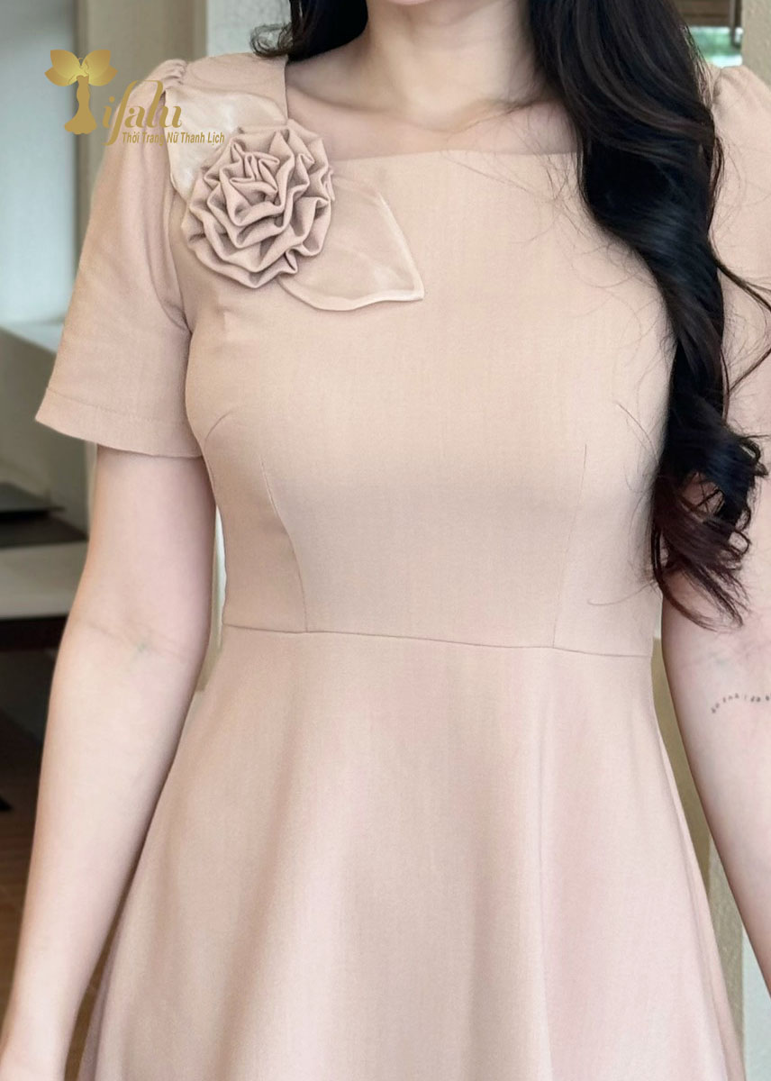 Mô tả Váy nữ đầm thiết kế Zol by TIFALU dáng xòe trẻ trung chất chéo Hàn - ZOL407NUDE - 2