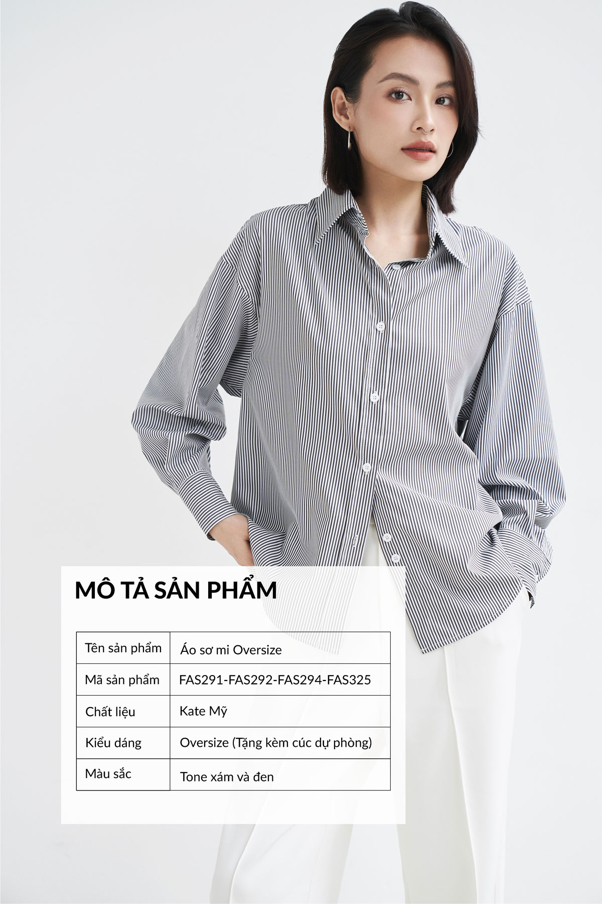 Áo sơ mi nữ GILLEE dáng oversized tone đen