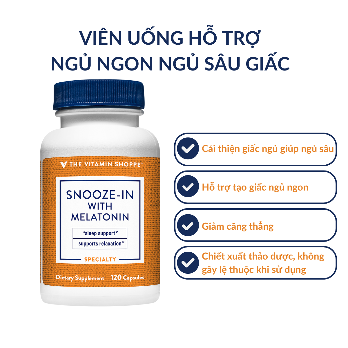 Mô tả Viên Uống Hỗ Trợ Ngủ Ngon, Ngủ Sâu & Giảm Căng Thẳng THE VITAMIN SHOPPE Snooze-In With Melatonin - 1