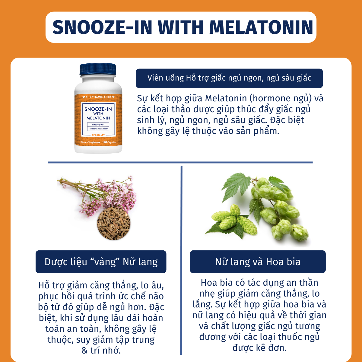 Mô tả Viên Uống Hỗ Trợ Ngủ Ngon, Ngủ Sâu & Giảm Căng Thẳng THE VITAMIN SHOPPE Snooze-In With Melatonin - 2