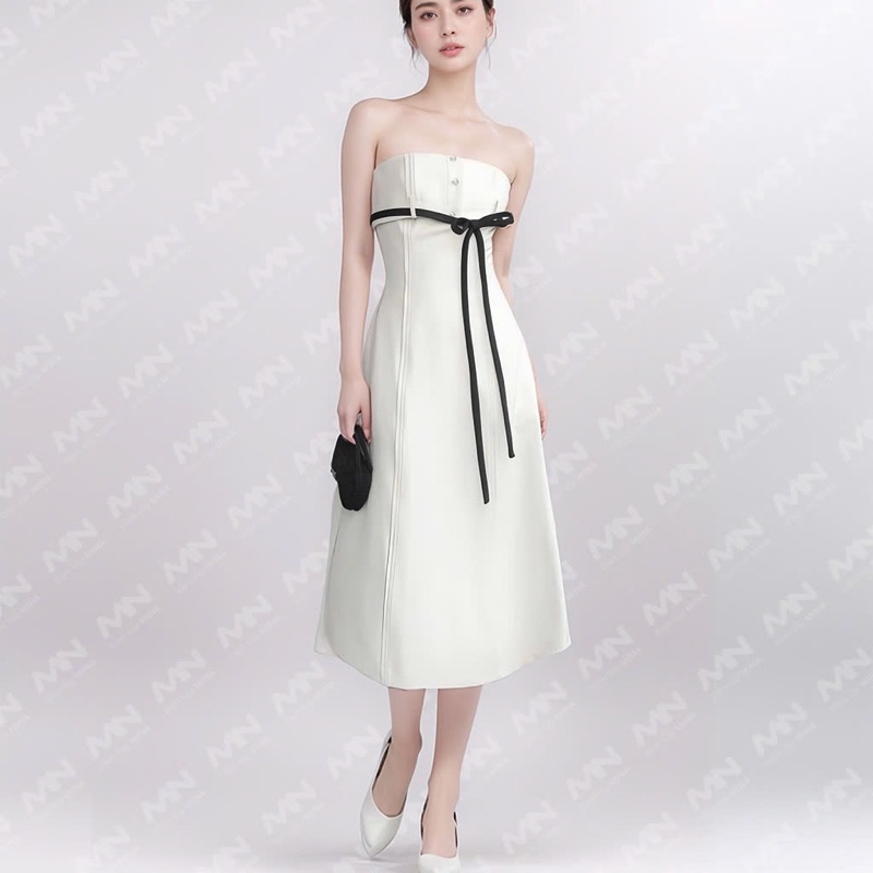 Mô tả Đầm dự tiệc MINA dáng suông dài midi thiết kế cúp ngực chất KaKi quyến rũ sang trọng MN244 - 4