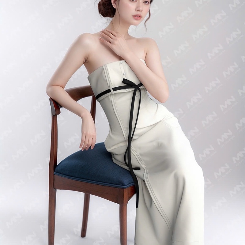 Mô tả Đầm dự tiệc MINA dáng suông dài midi thiết kế cúp ngực chất KaKi quyến rũ sang trọng MN244 - 5