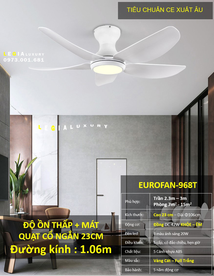 Mô tả Quạt Trần Mini chung cư Cao Cấp ERF968 phù hợp phòng diện tích 7m2 đến 15m2 - 2