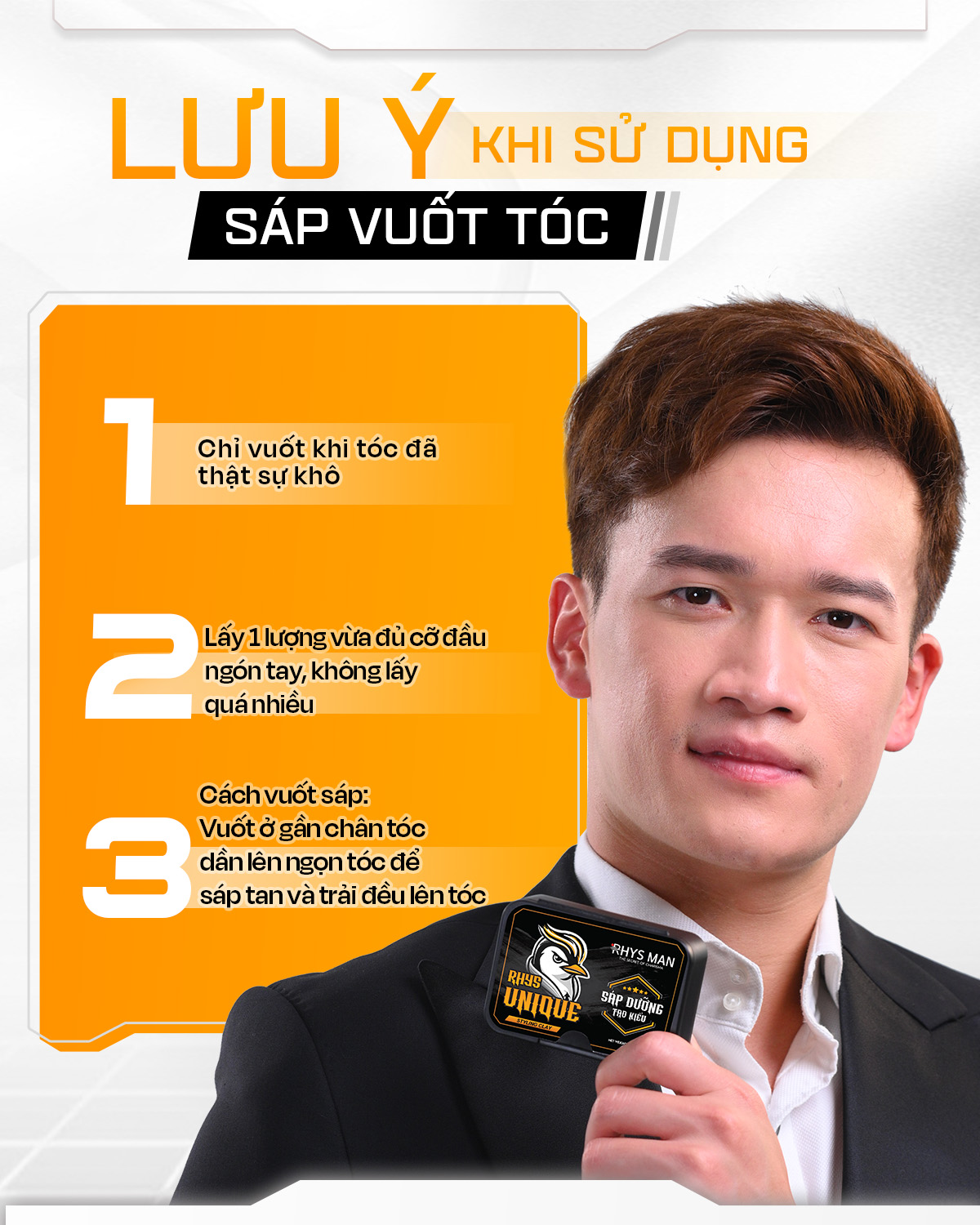Mô tả Sáp vuốt tóc Rhys Man, sáp dưỡng Clay tạo kiểu RHYS UNIQUE giữ nếp suốt 12h - 4