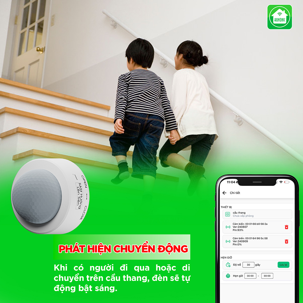 Mô tả Cảm Biến Cầu Thang Hunonic ST02, Kết Hợp Công Tắc Thông Minh Bật Đèn Cầu Thang - HNST02 - 3