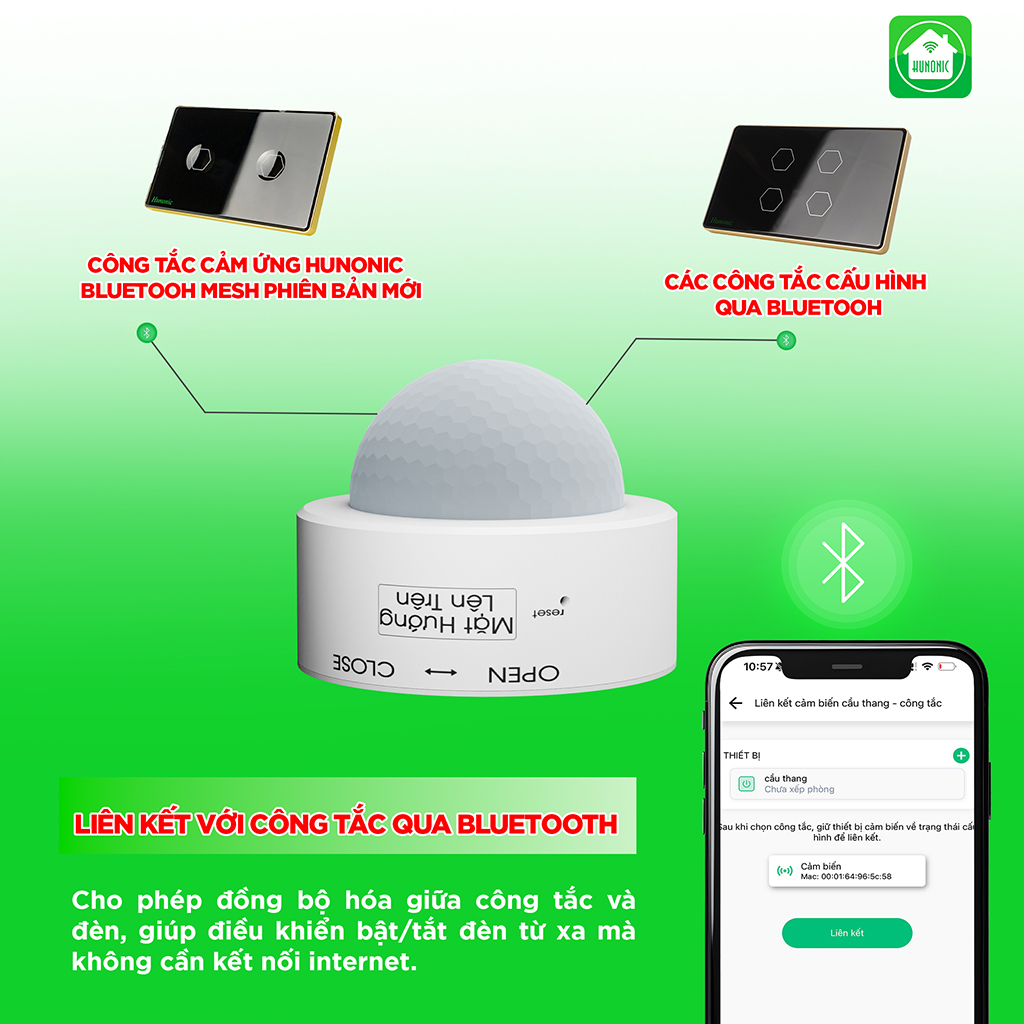 Mô tả Cảm Biến Cầu Thang Hunonic ST02, Kết Hợp Công Tắc Thông Minh Bật Đèn Cầu Thang - HNST02 - 1