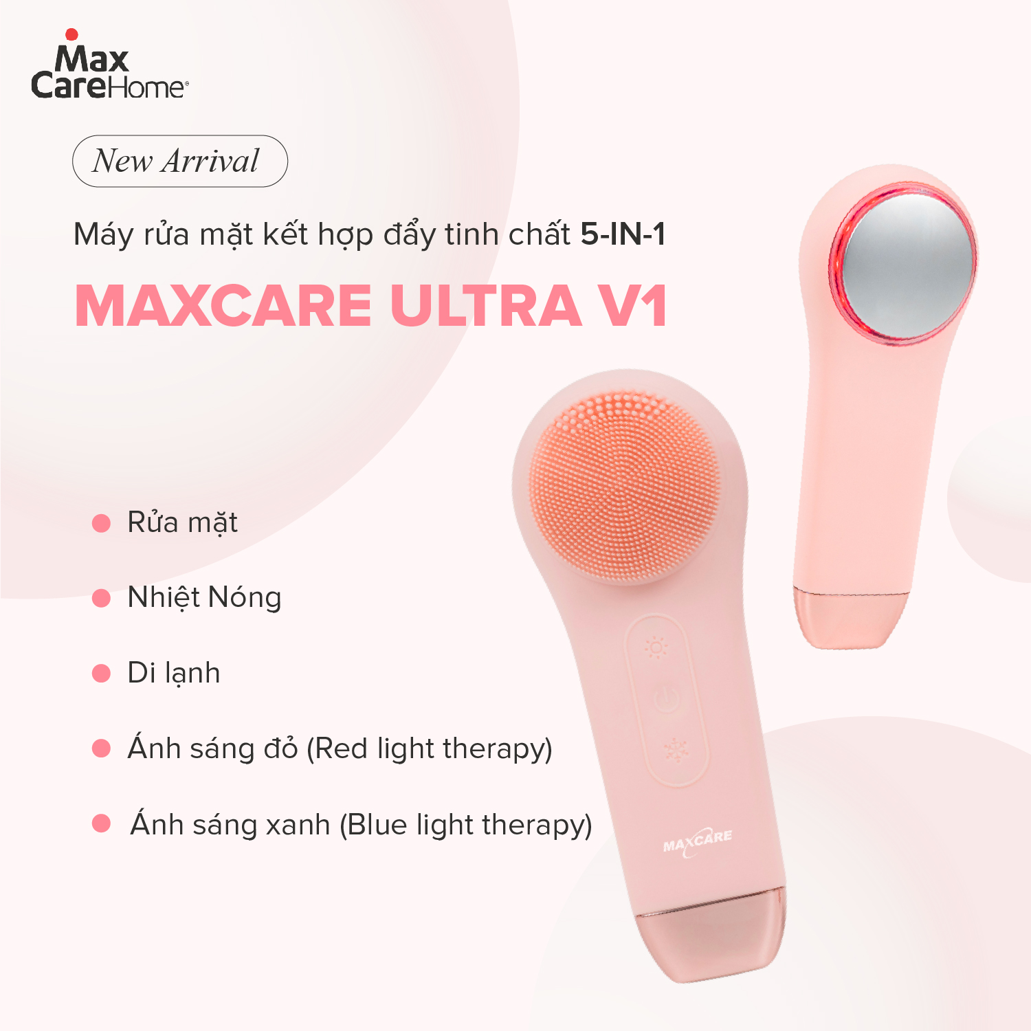 Mô tả Máy Rửa Mặt Tích Hợp ĐẨY TINH CHẤT Multi-Task Maxcare ULTRA V1 Công Nghệ Ánh Sáng Đỏ/Xanh & Máy Rửa Mặt App Max999Pro - 1