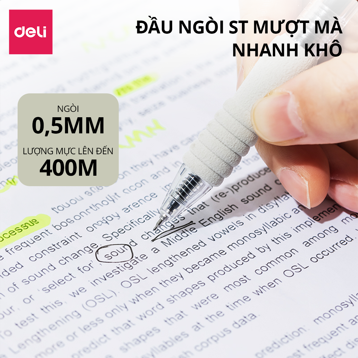 Mô tả Bút Bi Nước Bút Gel Mực Bấm Deli Đệm Xốp Nhiều Màu Trơn Tru Ngòi 0.5mm Dành Cho Học Sinh Sinh Viên - 3