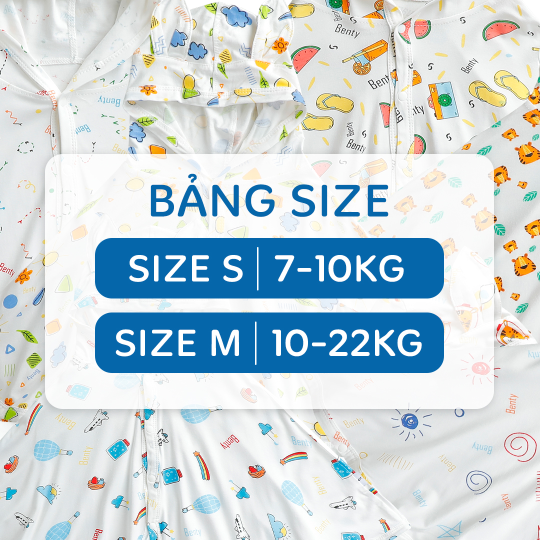 Mô tả Áo choàng BENTY họa tiết chống nắng đáng yêu cho bé trai, bé gái từ 7-22Kg chất liệu cotton cao cấp - 4