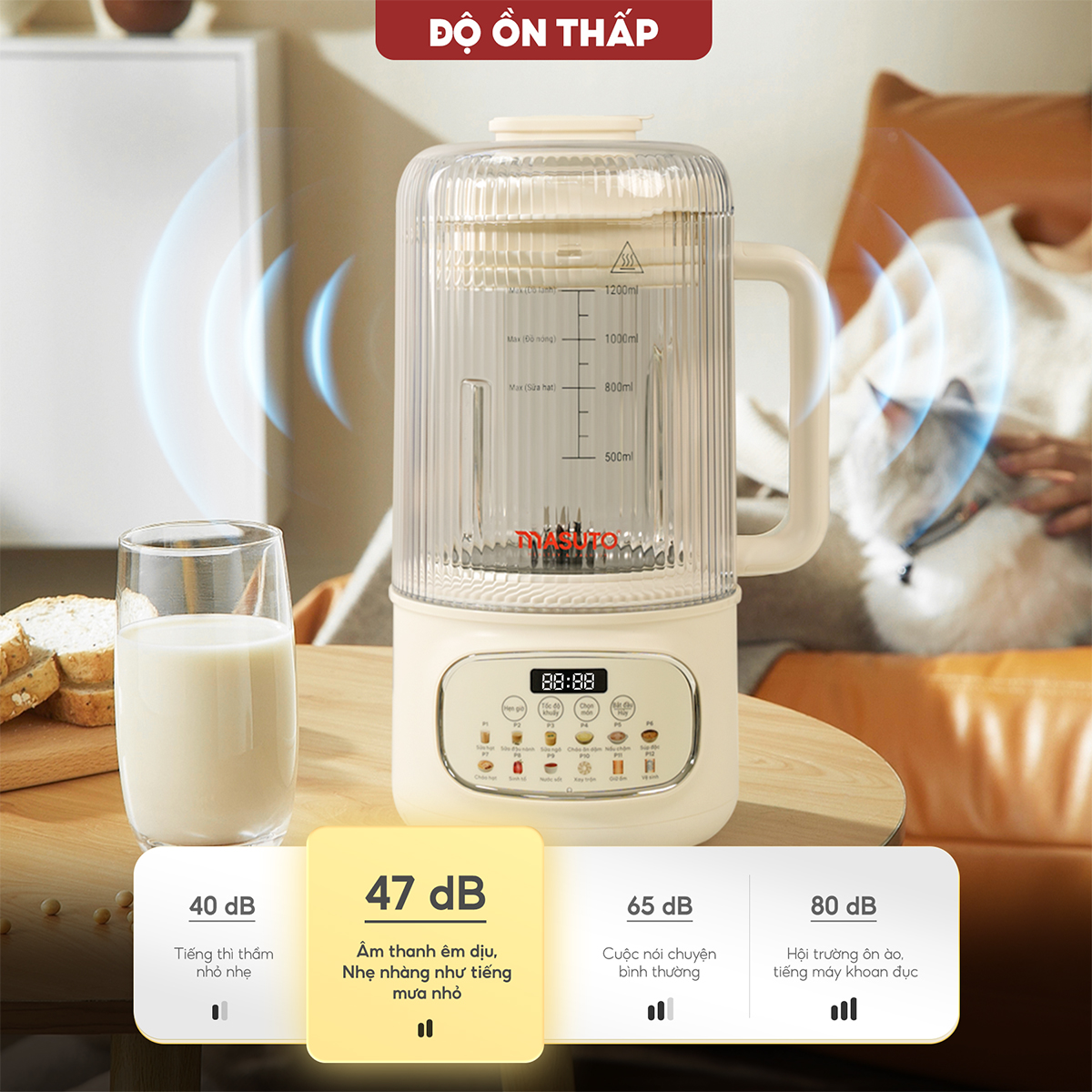Máy Làm Sữa Hạt Masuto 1.2L Chế độ