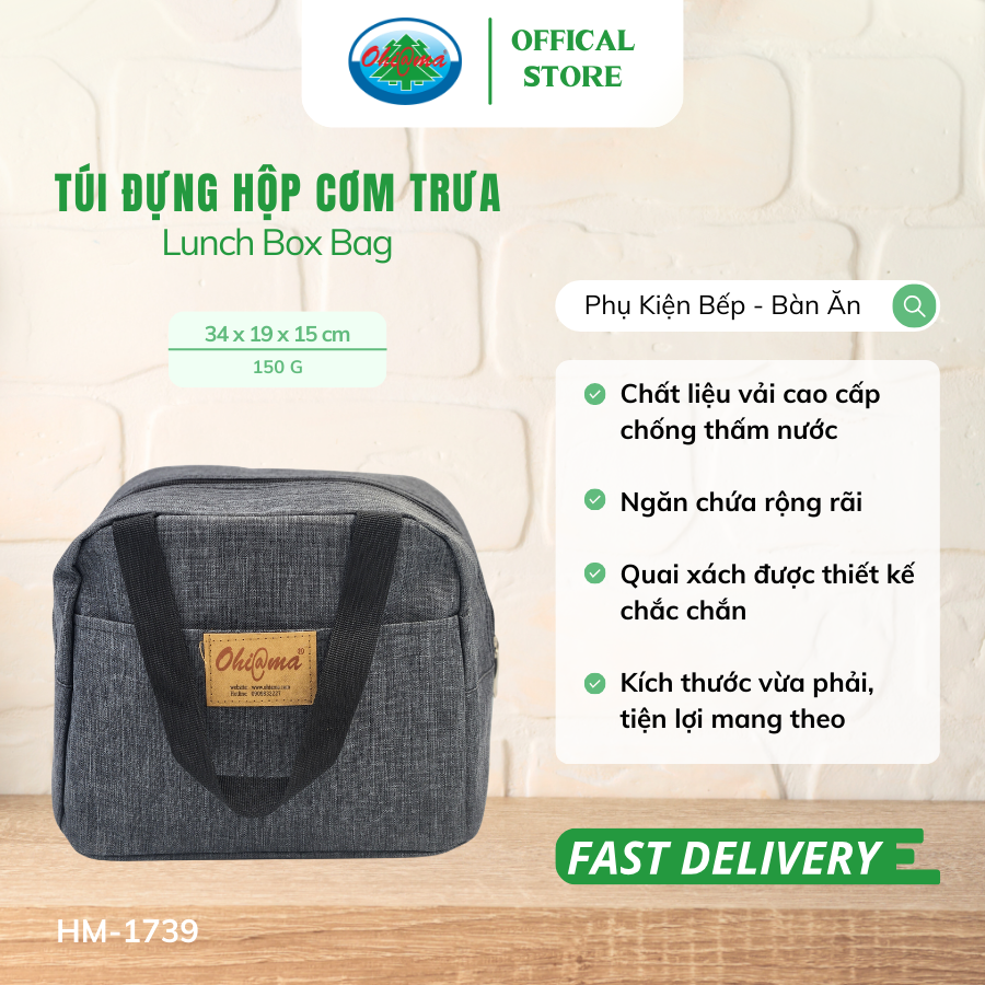 Mô tả Túi Đựng Hộp Cơm Trưa Ohiama Lunch Box Bag HM-1739 Chính Hãng (Giao Màu Ngầu Nhiên) - 1