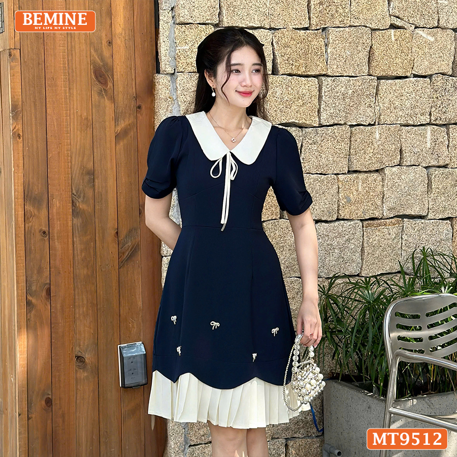 Mô tả Đầm thiết kế BEMINE cổ sen đính nơ tùng xếp ly phù hợp đi chơi, đi dạo phố-MT9512 - 3