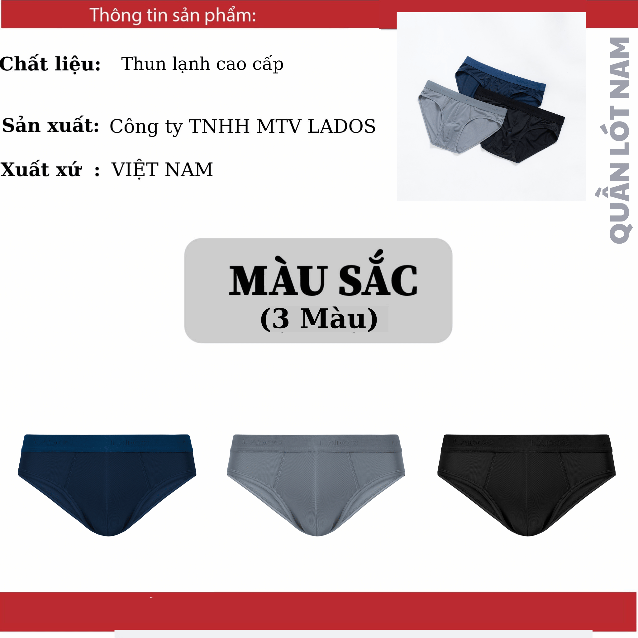 Mô tả Quần Lót Nam Thun Lạnh Lados 4115 - Thun lụa co giãn 4 chiều, siêu mềm mịn, siêu thoải mái - 3