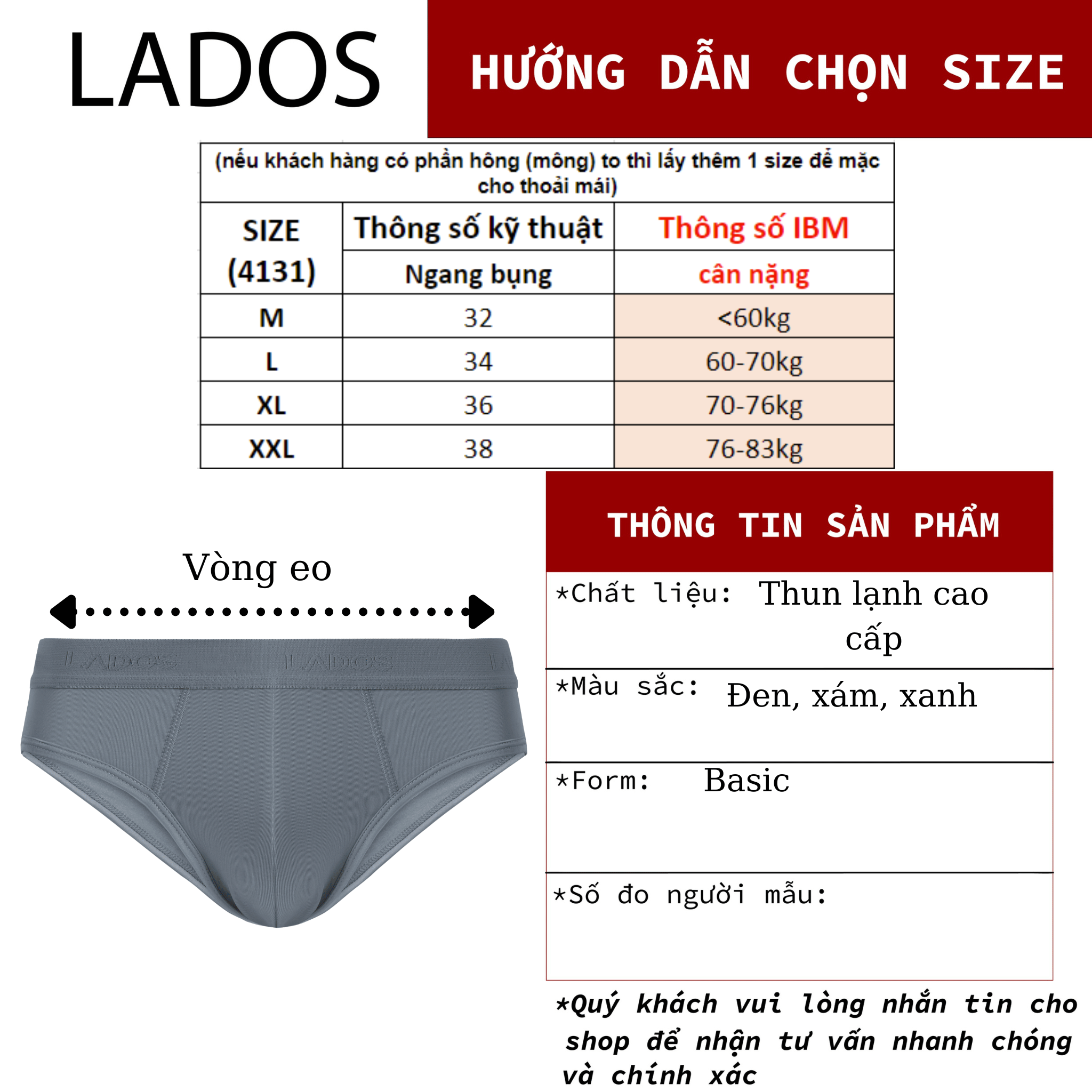 Mô tả Quần Lót Nam Thun Lạnh Lados 4115 - Thun lụa co giãn 4 chiều, siêu mềm mịn, siêu thoải mái - 4