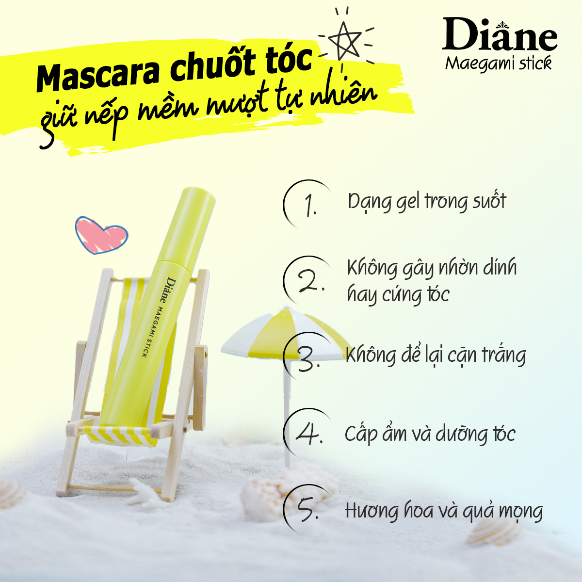 Mô tả Mascara chuốt tóc giữ nếp mềm mượt tự nhiên tạo kiểu tóc Diane Maegami Stick Natural 10ml - 3