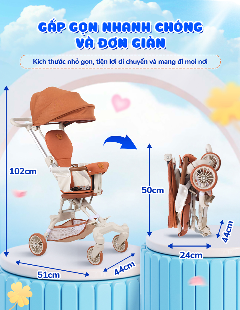 Mô tả Xe đẩy gấp gọn Chilux M22 - Ghế ngồi xoay 2 chiều, mái che tuỳ chỉnh linh hoạt - 4