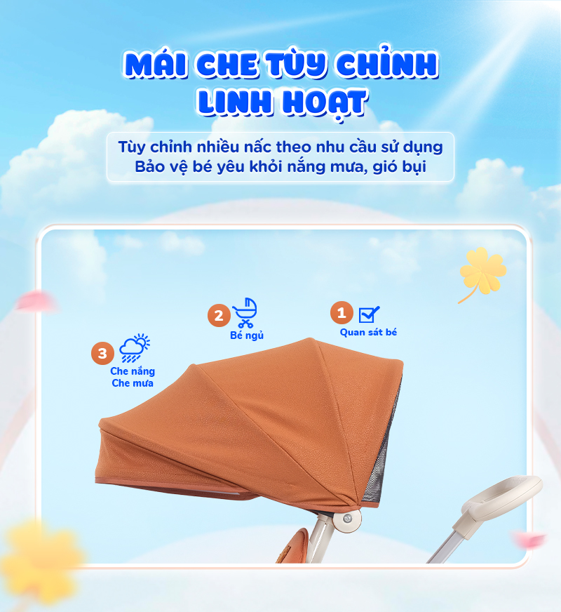 Mô tả Xe đẩy gấp gọn Chilux M22 - Ghế ngồi xoay 2 chiều, mái che tuỳ chỉnh linh hoạt - 6