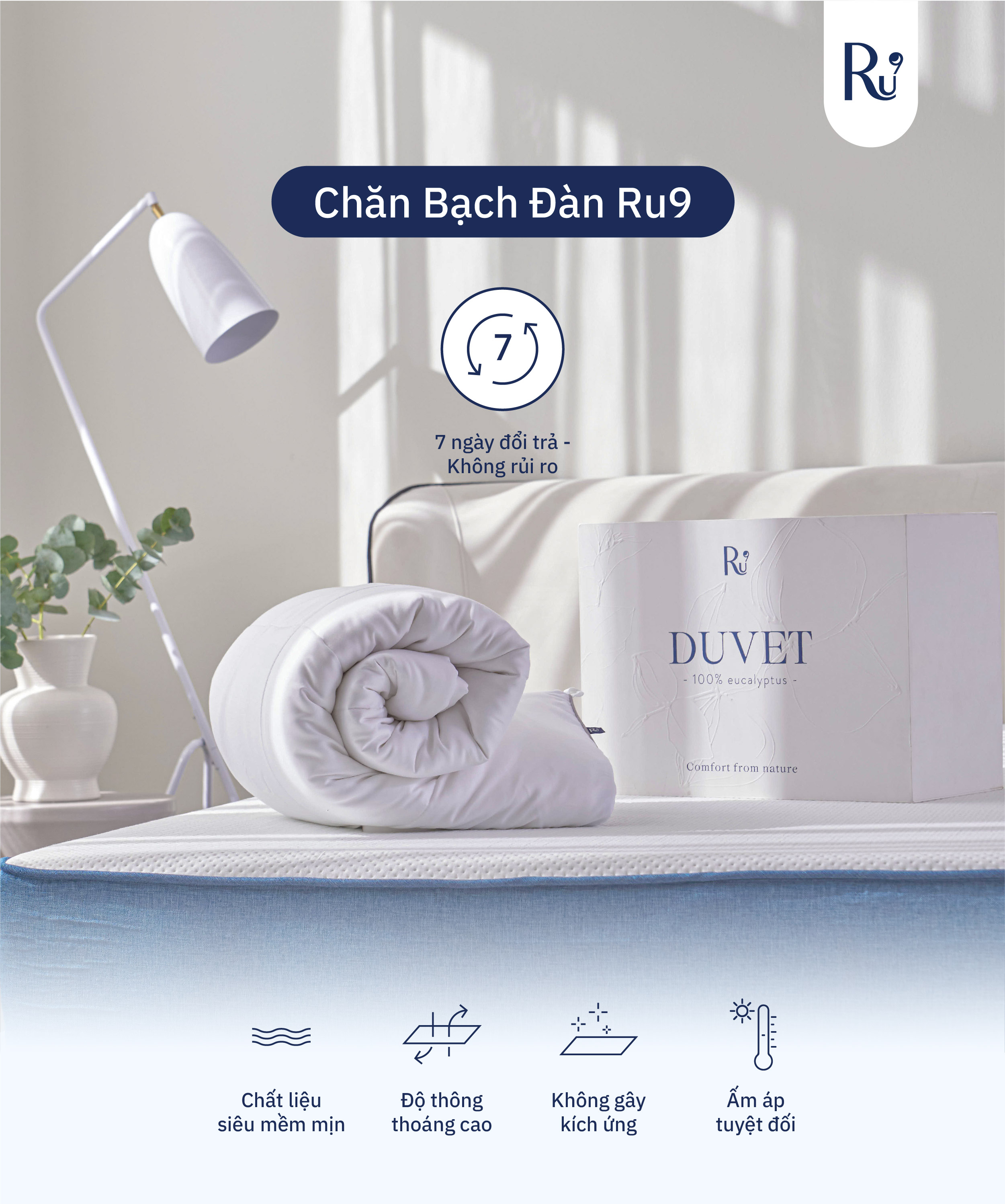 Mô tả Chăn Mền Bạch Đàn Ru9 100% Từ Thiên Nhiên, An Toàn, Thoáng Mát - Eucalytus Duvet - 3 Kích Thước - 1