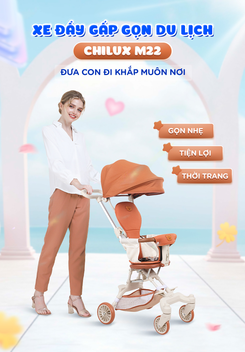 Mô tả Xe đẩy gấp gọn Chilux M22 - Ghế ngồi xoay 2 chiều, mái che tuỳ chỉnh linh hoạt - 1