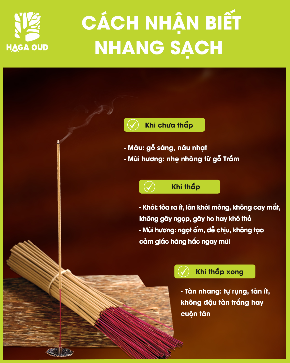 Mô tả Nhang trầm Haga 3 Sạch, 100 cây tiết kiệm, Thơm trầm, Ít khói, An toàn sức khỏe - 30cm/40cm - 2