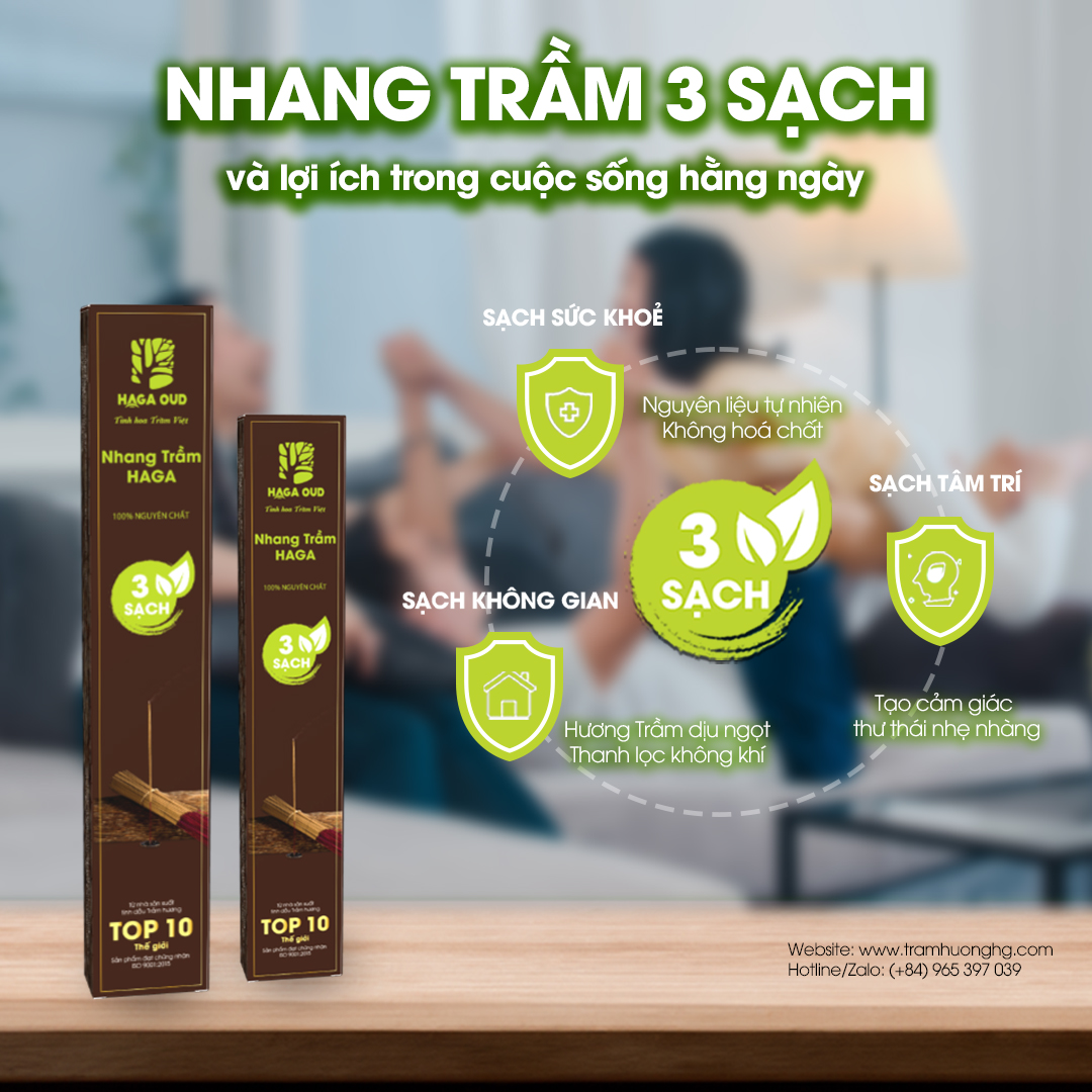 Mô tả Nhang trầm Haga 3 Sạch, Thơm ngọt ấm dễ chịu, Ít khói, An toàn sức khỏe, 50 cây/5 cây - 30cm/40cm - 1