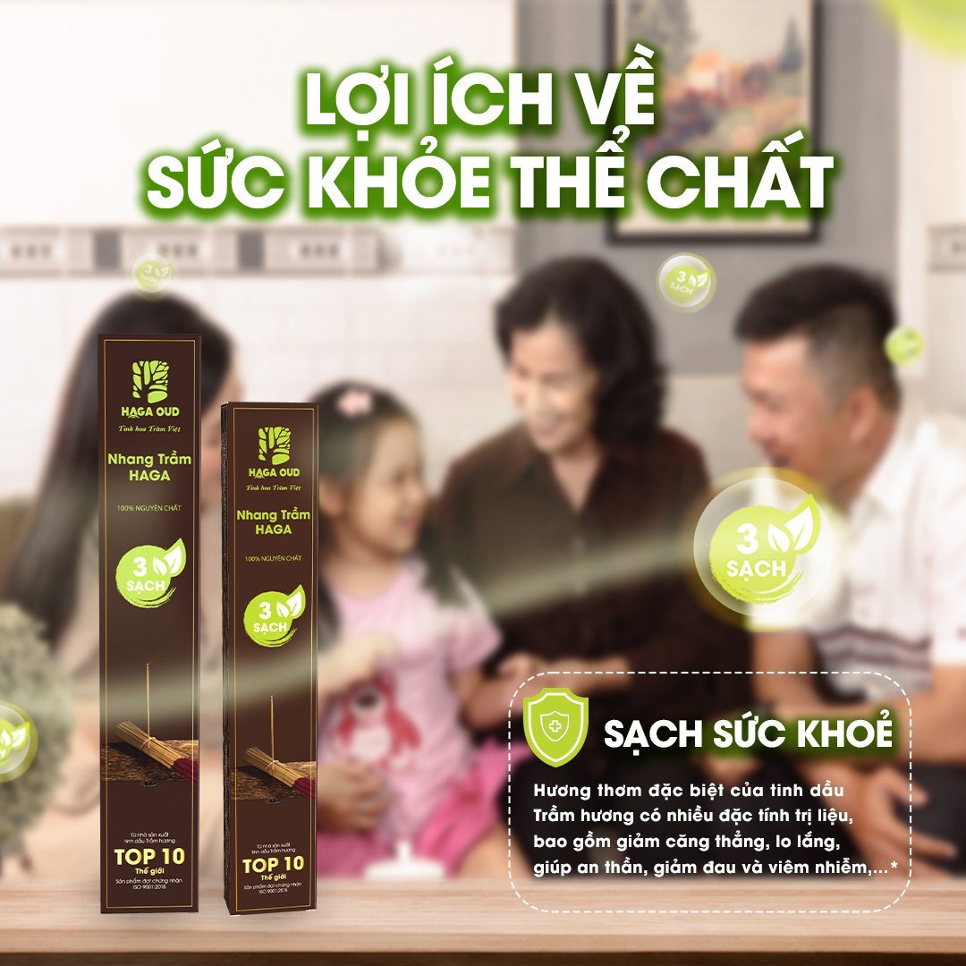 Mô tả Nhang trầm Haga 3 Sạch, Thơm ngọt ấm dễ chịu, Ít khói, An toàn sức khỏe, 50 cây/5 cây - 30cm/40cm - 3