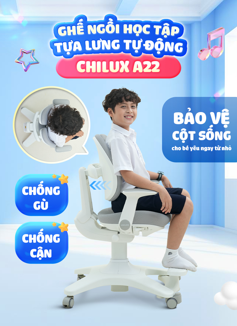 Mô tả Ghế ngồi học chống gù, đúng tư thế cho bé Chilux A22, bảo vệ cột sống, tăng độ tập trung cho bé - 1