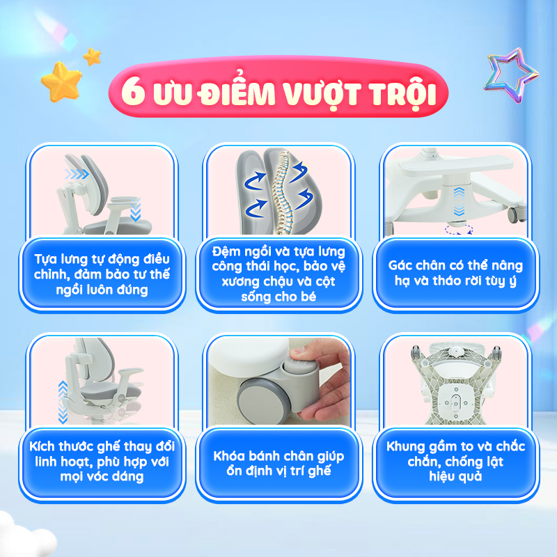 Mô tả Ghế ngồi học chống gù, đúng tư thế cho bé Chilux A22, bảo vệ cột sống, tăng độ tập trung cho bé - 2