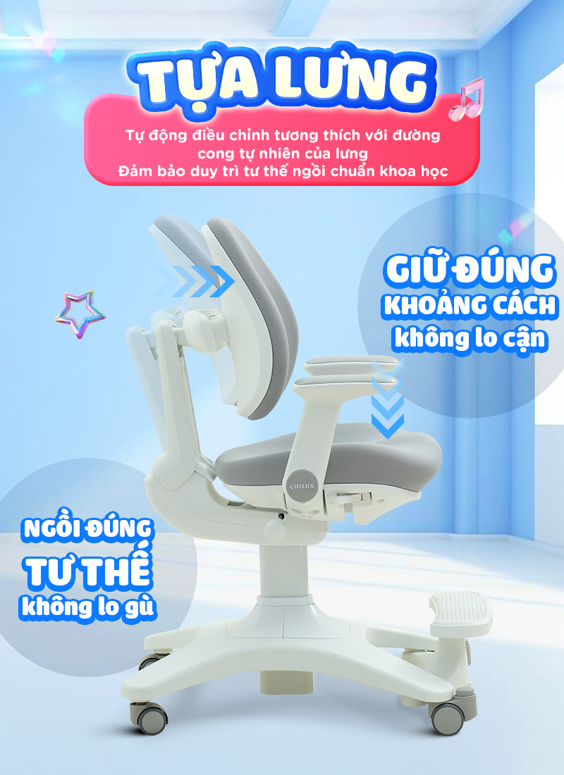 Mô tả Ghế ngồi học chống gù, đúng tư thế cho bé Chilux A22, bảo vệ cột sống, tăng độ tập trung cho bé - 3