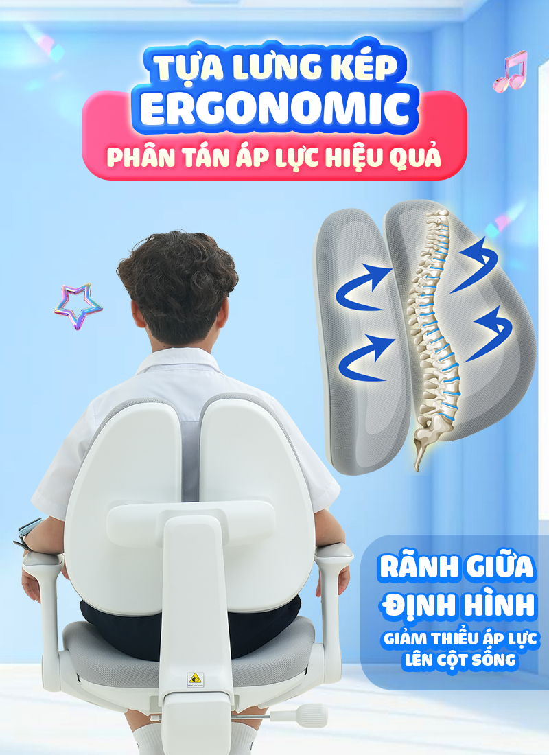 Mô tả Ghế ngồi học chống gù, đúng tư thế cho bé Chilux A22, bảo vệ cột sống, tăng độ tập trung cho bé - 5