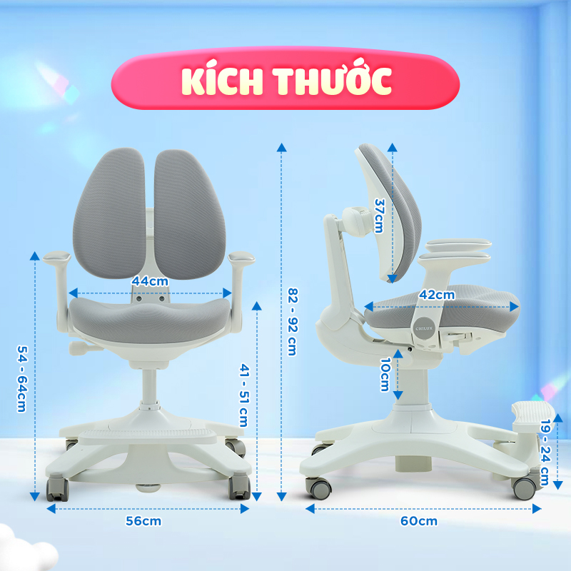 Mô tả Ghế ngồi học chống gù, đúng tư thế cho bé Chilux A22, bảo vệ cột sống, tăng độ tập trung cho bé - 11