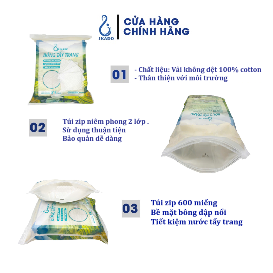 Mô tả Bông tẩy trang Likado hộp 400/600 miếng kích thước (6cmx5cm) - 2