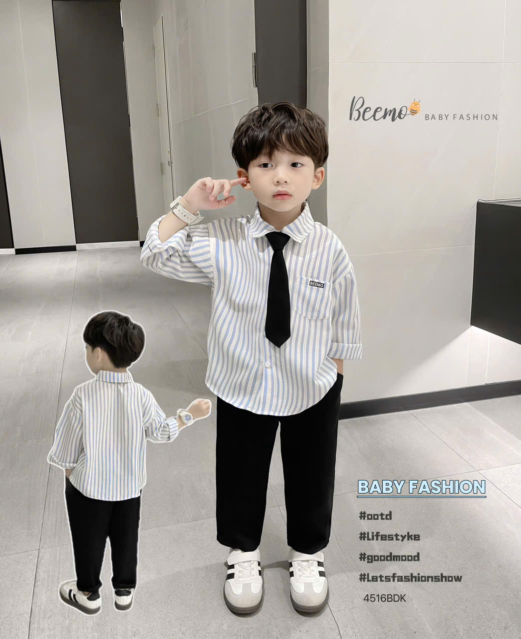 Mô tả Bộ sơ mi kẻ kèm Cavat cho bé trai Beemo Chất liệu thô vân kẻ thoáng khí, lên form cực kì đẹp B552 - 2