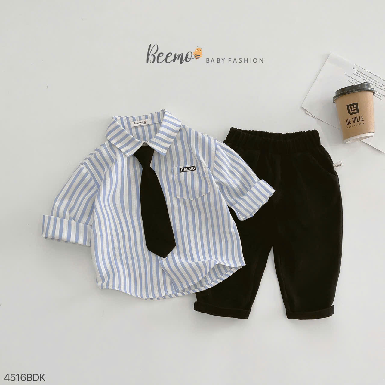 Mô tả Bộ sơ mi kẻ kèm Cavat cho bé trai Beemo Chất liệu thô vân kẻ thoáng khí, lên form cực kì đẹp B552 - 3
