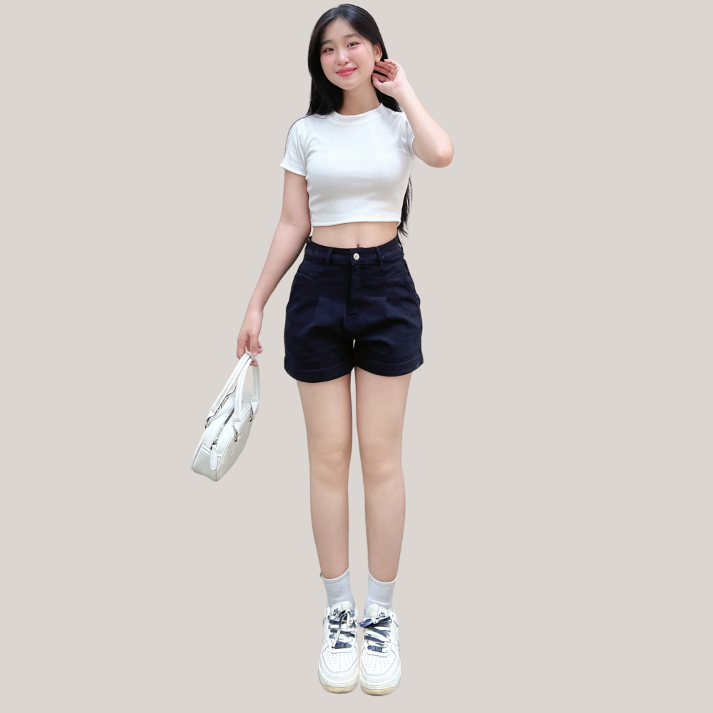Quần Short Jeans Nữ TTTHAO - Chi tiết chiết ly
