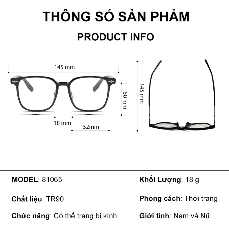 Mô tả Gọng kính cận thời trang nam nữ ANDU dáng vuông chống tia UV chất liệu nhựa cao cấp - 81056 - 2