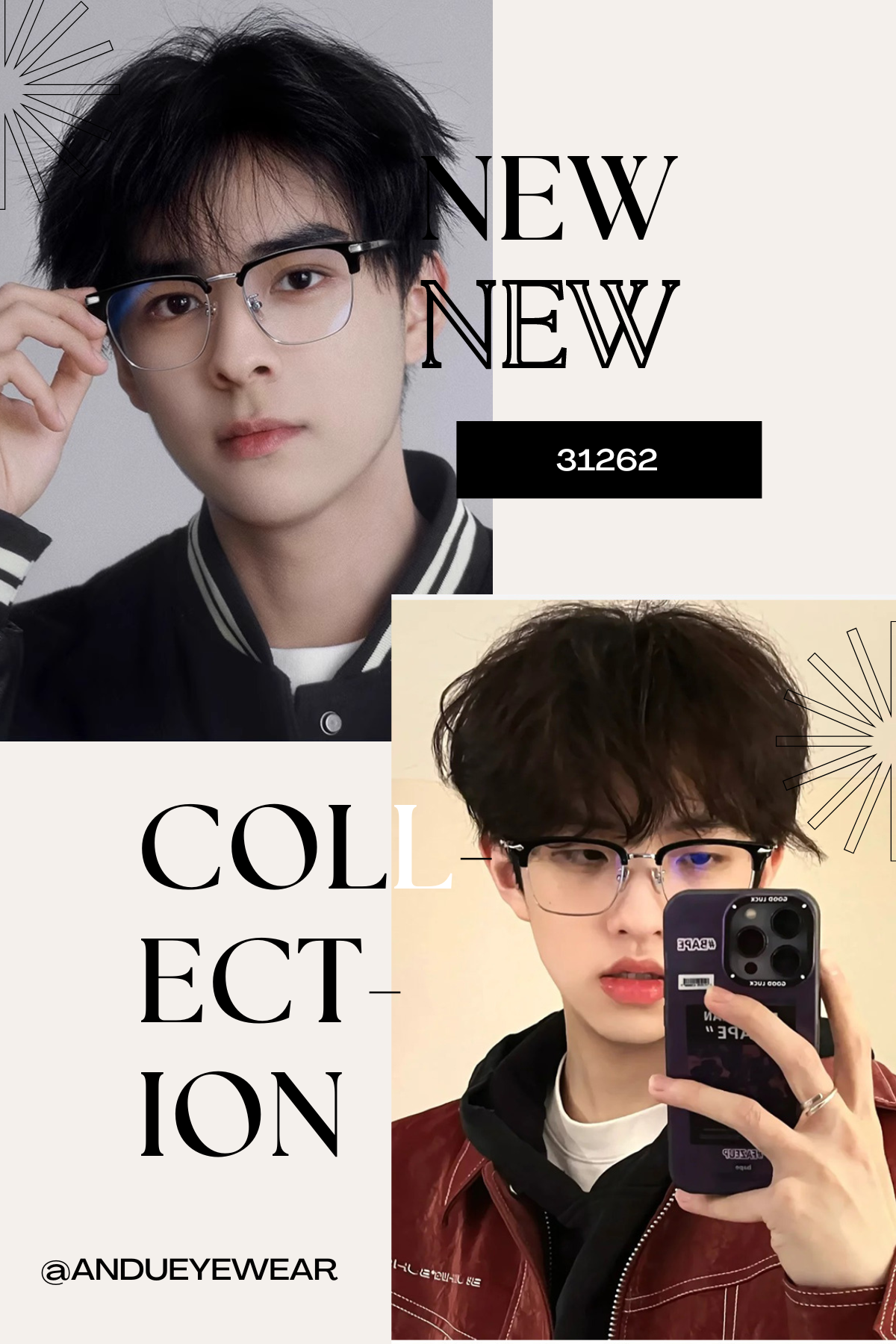 Mô tả Gọng kính cận nửa viền thời trang nam nữ ANDU EYEWEAR dáng vuông chất liệu TITAN - 31262 - 3