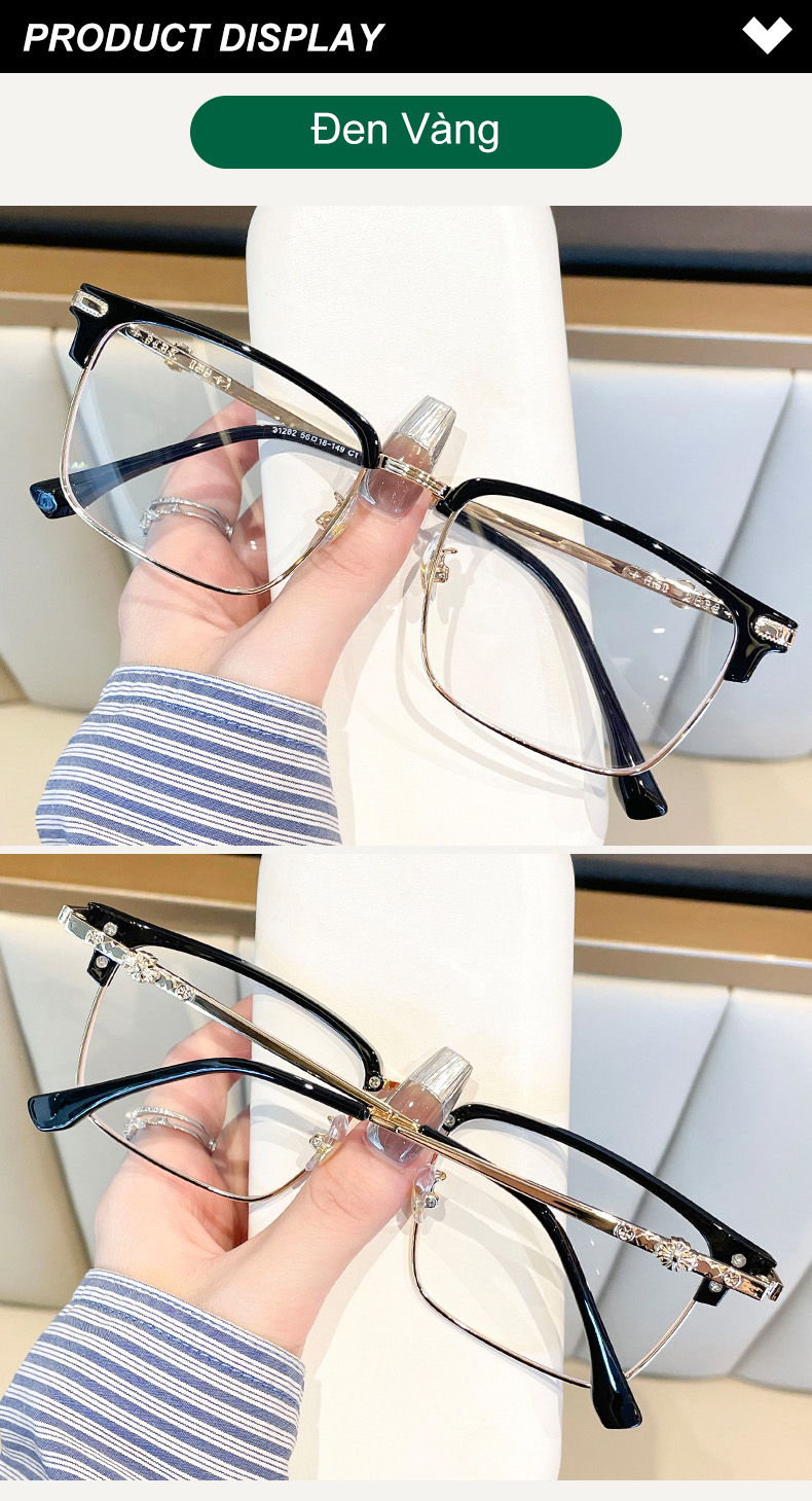 Mô tả Gọng kính cận nửa viền thời trang nam nữ ANDU EYEWEAR dáng vuông chất liệu TITAN - 31262 - 7