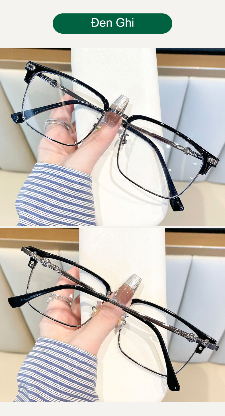Mô tả Gọng kính cận nửa viền thời trang nam nữ ANDU EYEWEAR dáng vuông chất liệu TITAN - 31262 - 9
