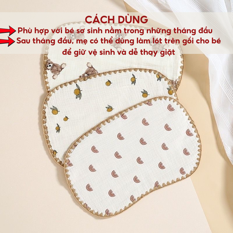 Mô tả Gối Cho Bé Sơ Sinh 0–3 Tháng Tuổi IQKAO Vải Muslin Mềm Mịn An Toàn Cho Bé Trai Bé Gái Họa Tiết Dễ Thương, Không Kích Ứng - 6