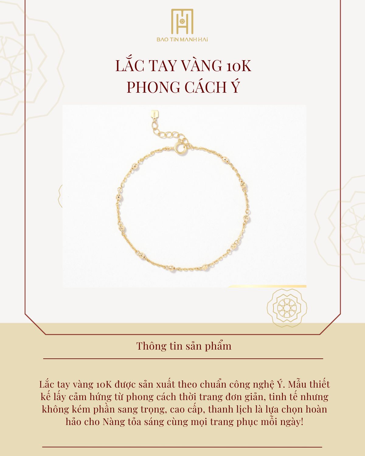 Mô tả Lắc tay vàng 10K Bảo Tín Mạnh Hải gắn charm bi phay sang trọng phong cách Ý PYLTV10KD0-409006 - 1
