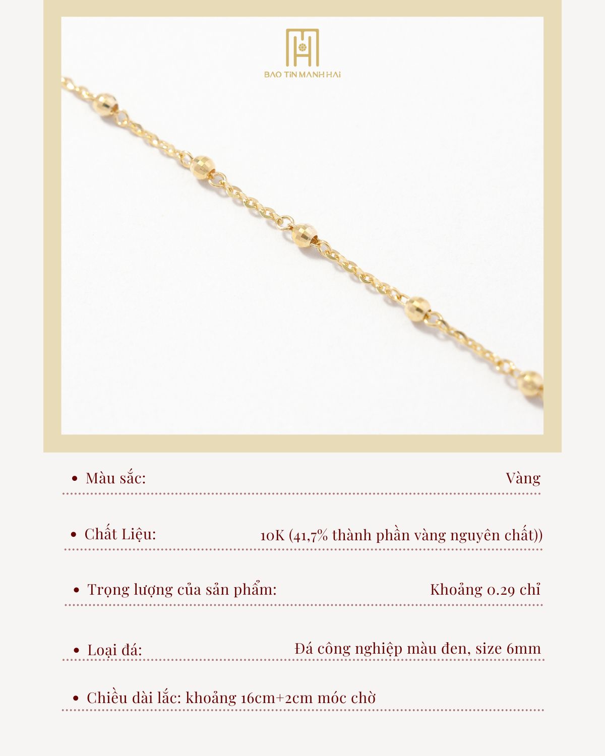 Mô tả Lắc tay vàng 10K Bảo Tín Mạnh Hải gắn charm bi phay sang trọng phong cách Ý PYLTV10KD0-409006 - 2
