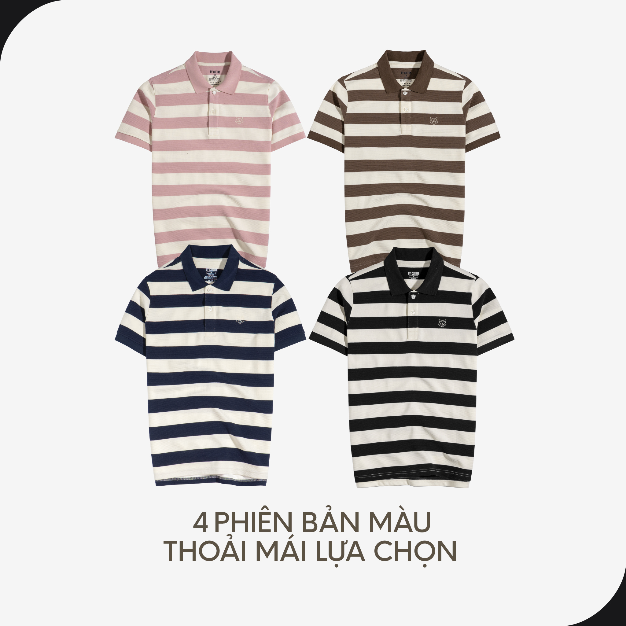 Mô tả Áo Thun Polo Nam Cao Cấp Stripes Fox Vải Gân, Sợi Spandex Chống Nhăn Multi Color BY COTTON - 4