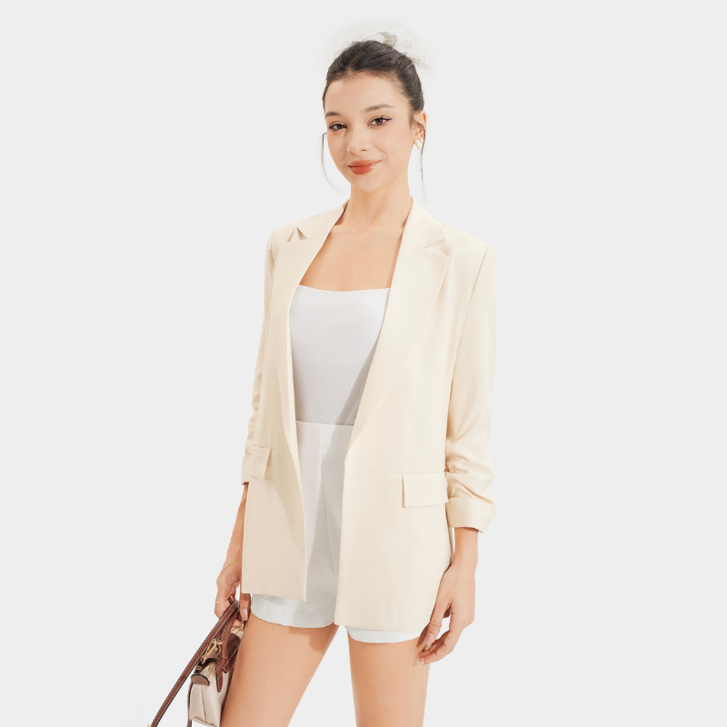 Mô tả Áo blazer nữ Áo vest nữ MARC FASHION nhún xắn tay cách điệu trẻ trung FAVH043521 - 2