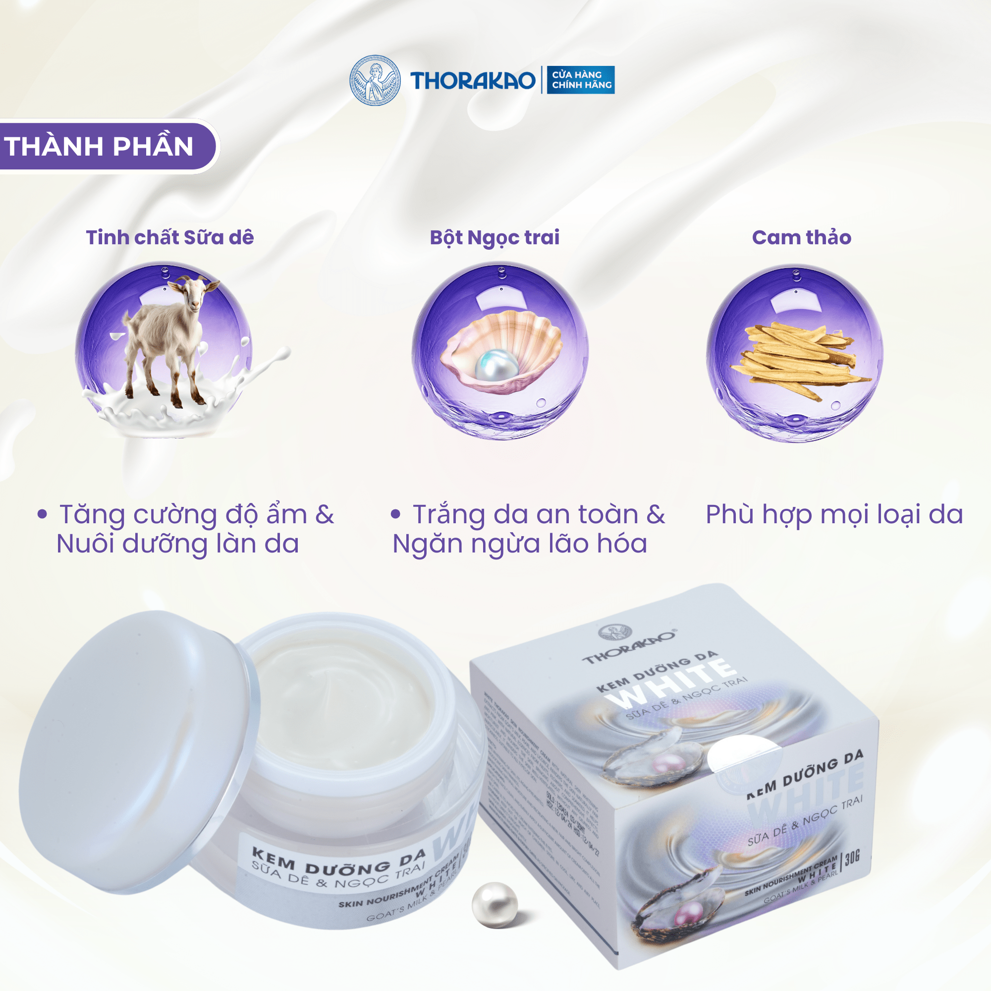 Kem Thorakao Dưỡng Trắng Da Sữa Dê Ngọc Trai 30G | Shopee Việt Nam