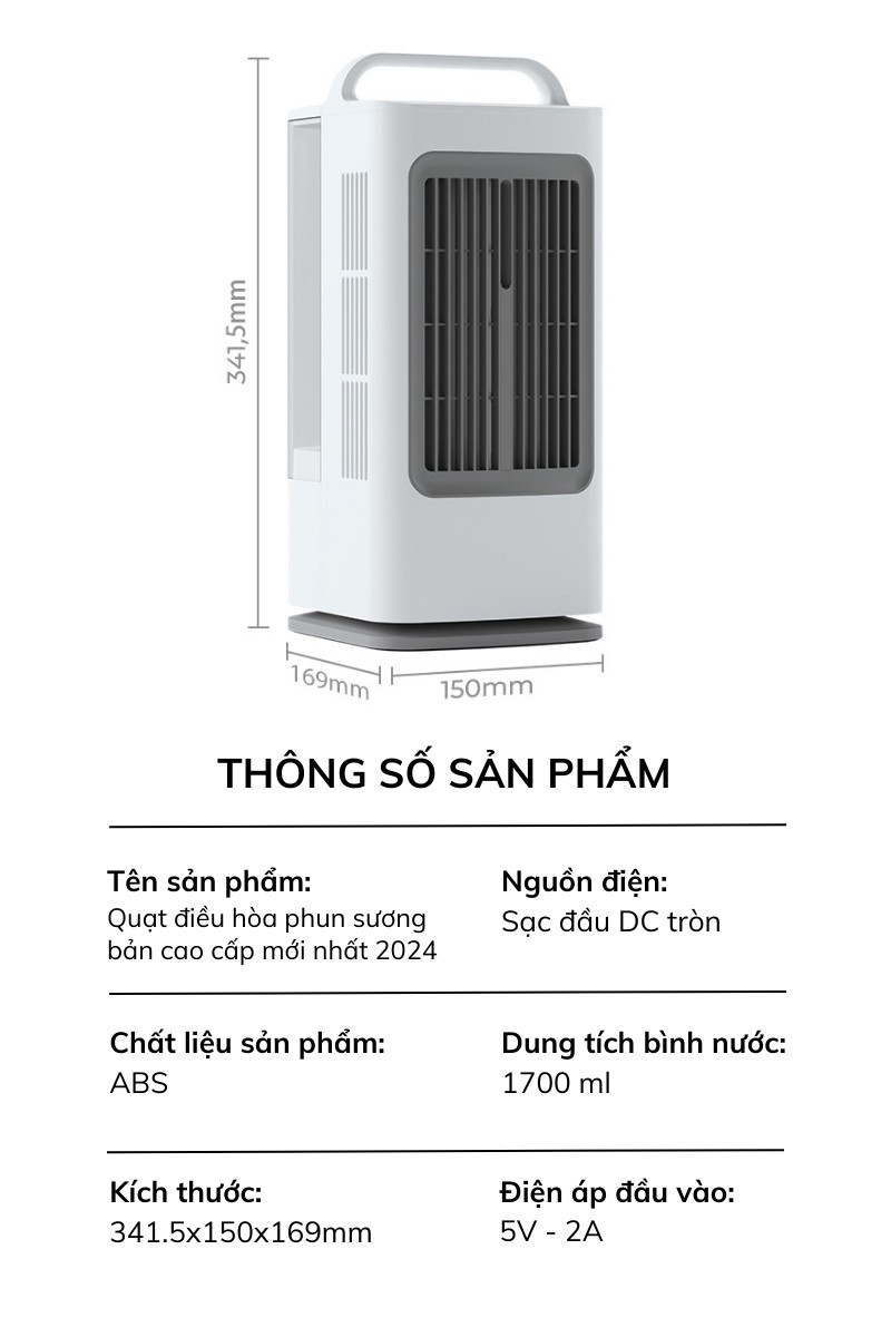 Mô tả Quạt Điều Hòa Hơi Nước HOKU Quạt Phun Sương Để Bàn 3 Chế Độ Gió Mát Lạnh Dung Tích Chứa 1,7L Có Thể Quay 180 Độ - 1