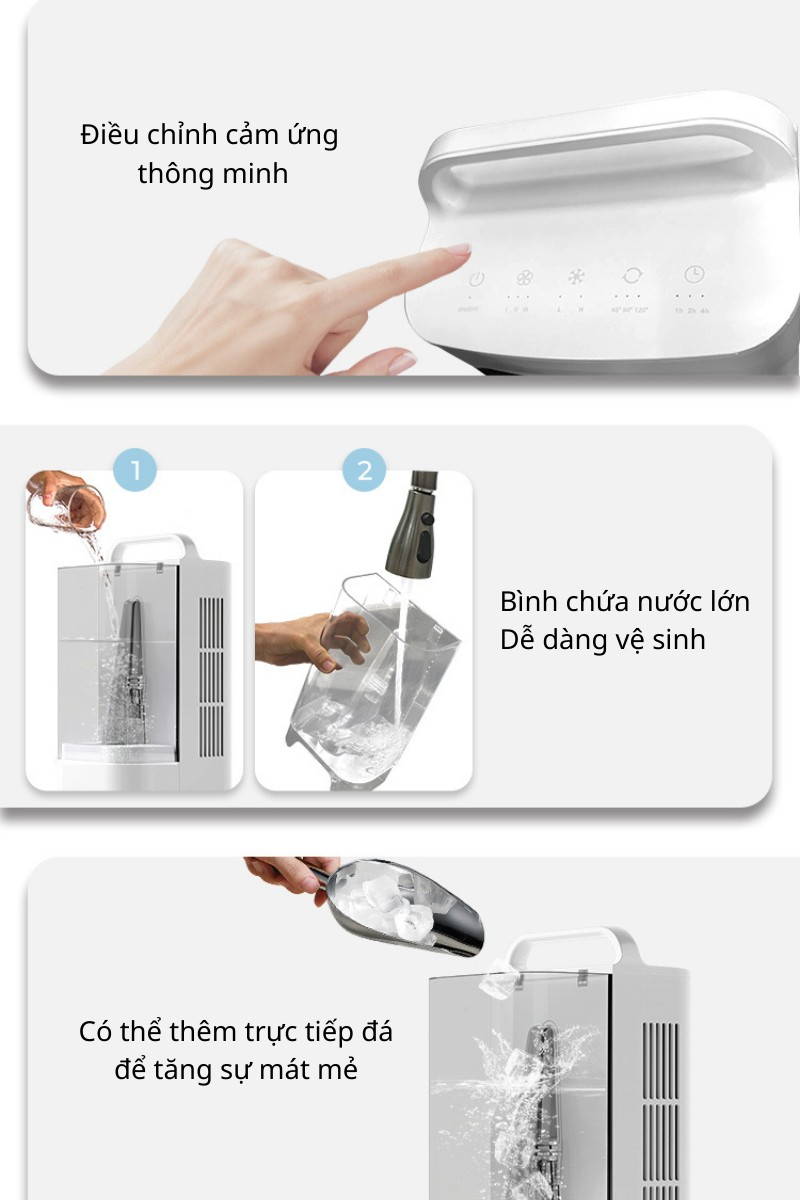 Mô tả Quạt Điều Hòa Hơi Nước HOKU Quạt Phun Sương Để Bàn 3 Chế Độ Gió Mát Lạnh Dung Tích Chứa 1,7L Có Thể Quay 180 Độ - 2