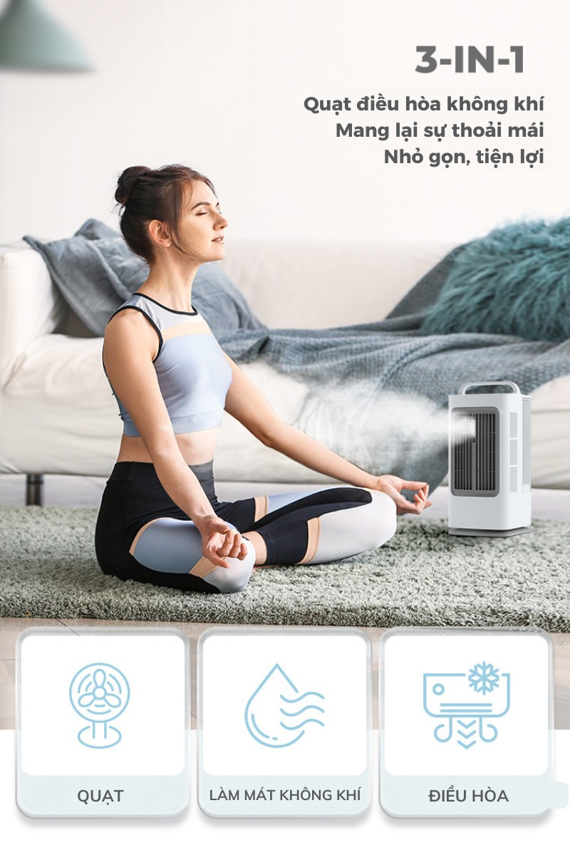 Mô tả Quạt Điều Hòa Hơi Nước HOKU Quạt Phun Sương Để Bàn 3 Chế Độ Gió Mát Lạnh Dung Tích Chứa 1,7L Có Thể Quay 180 Độ - 4