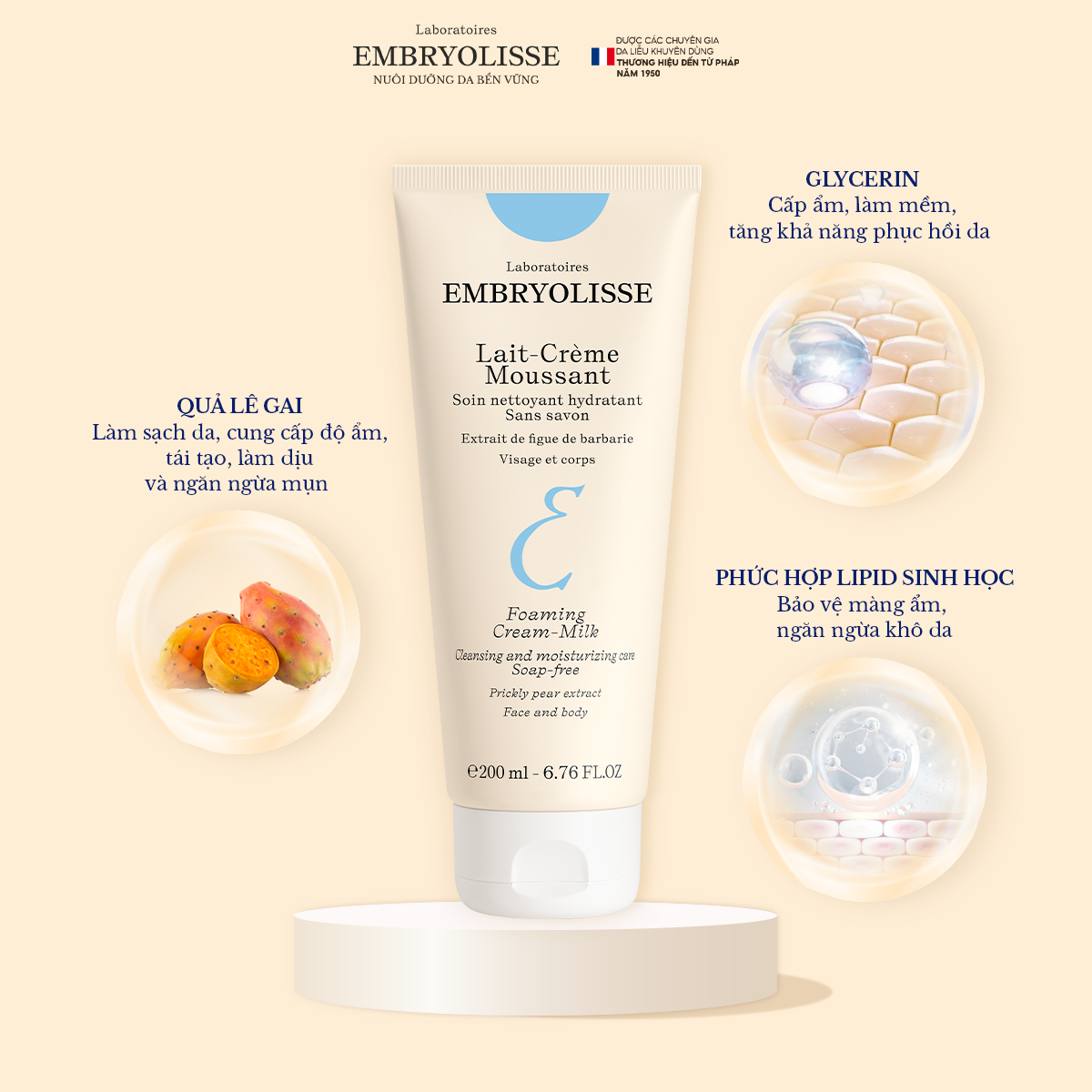Mô tả [Livestream SSSS x EMB] Sữa Rửa Mặt Sạch Sâu Lait-Creme Moussant Embryolisse 200ml - 5